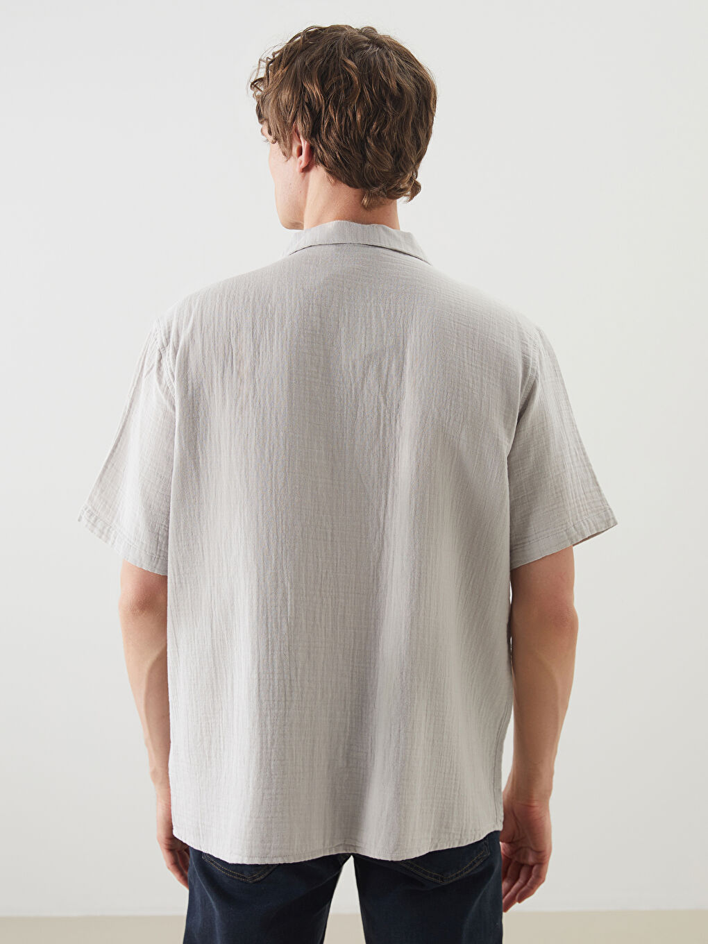 Gri Standart Fit Kısa Kollu Erkek Gömlek-3