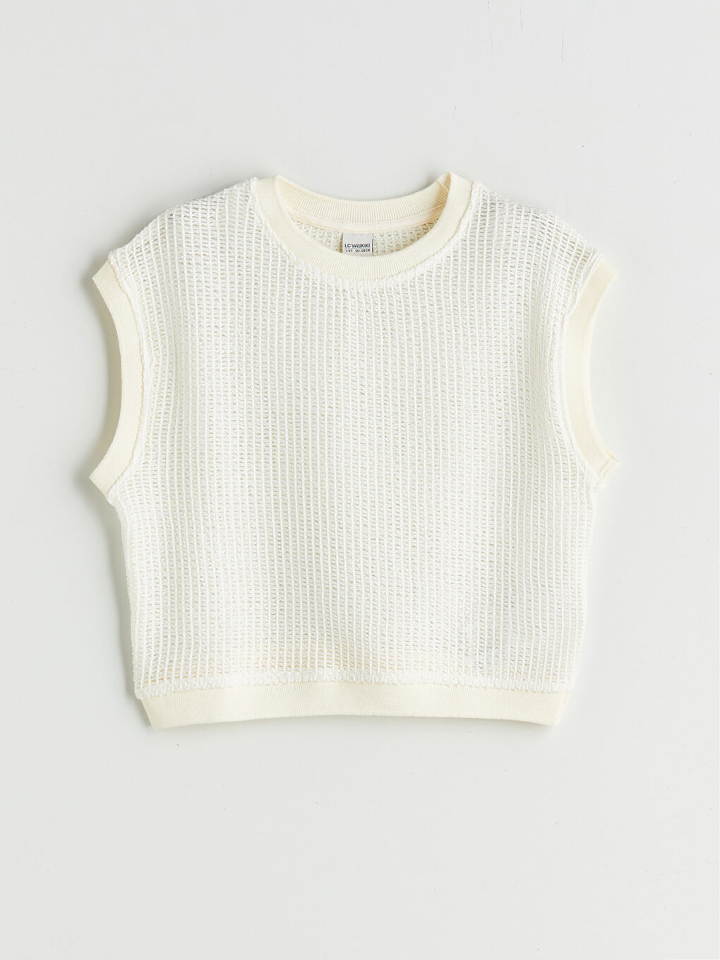 Ekru Bisiklet Yaka File Görünümlü Kız Çocuk Atlet