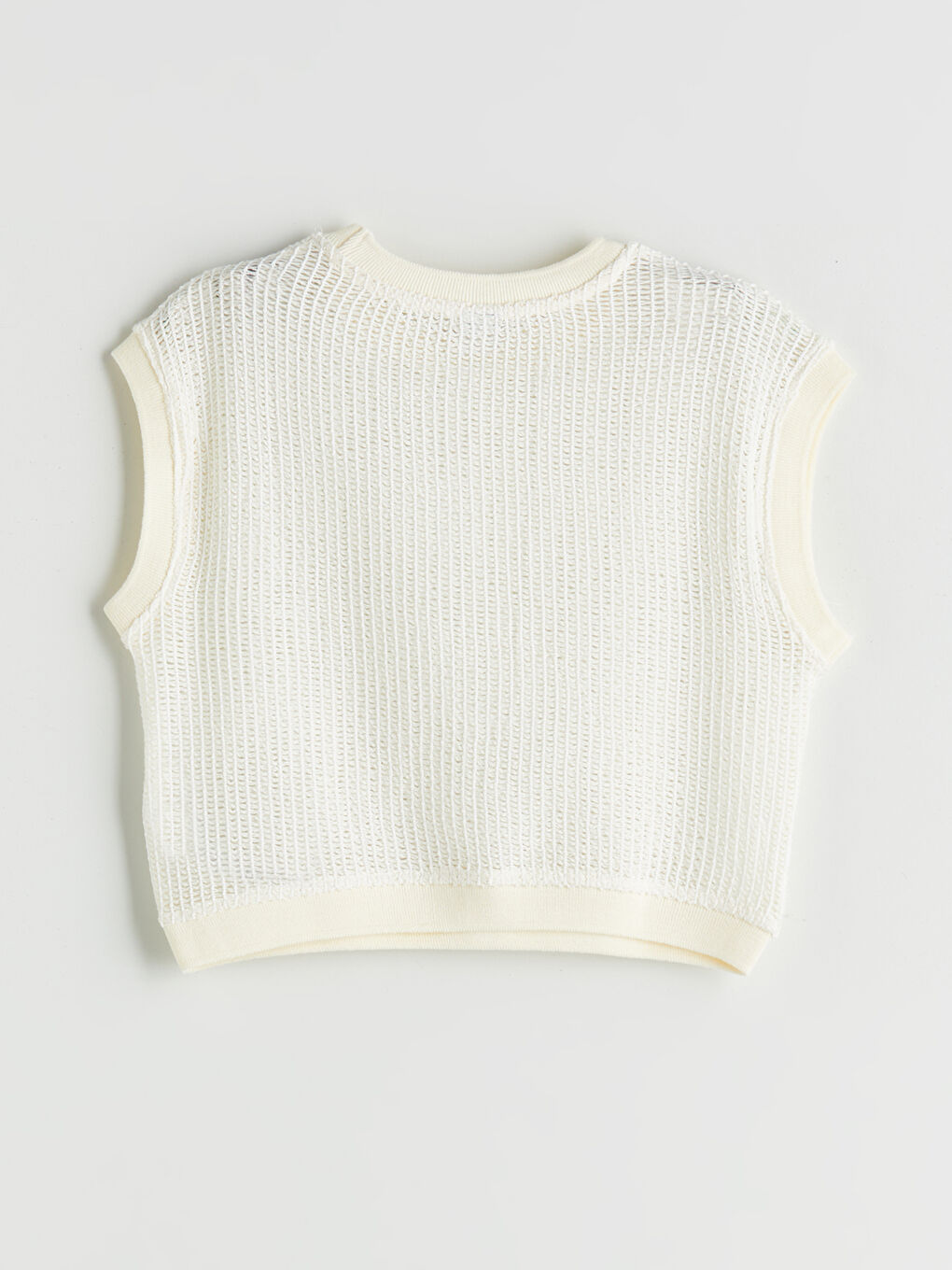 Ekru Bisiklet Yaka File Görünümlü Kız Çocuk Atlet-1