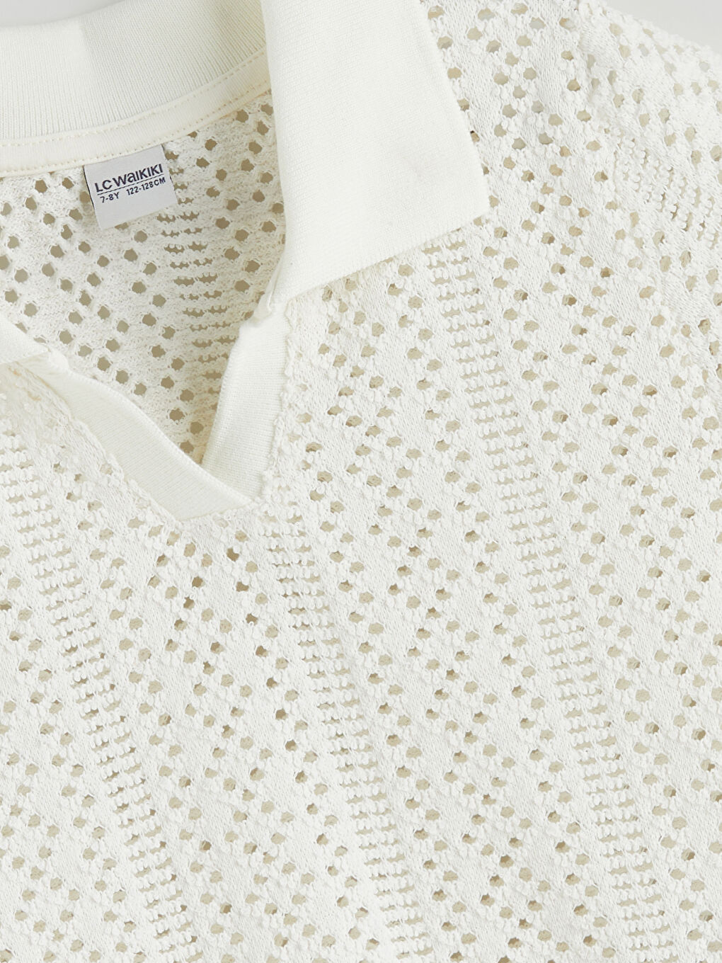 Ekru Polo Yaka Ajurlu Kız Çocuk Tişört-1