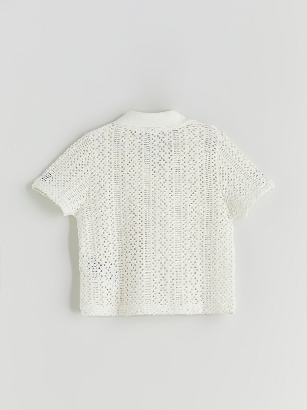 Ekru Polo Yaka Ajurlu Kız Çocuk Tişört-2