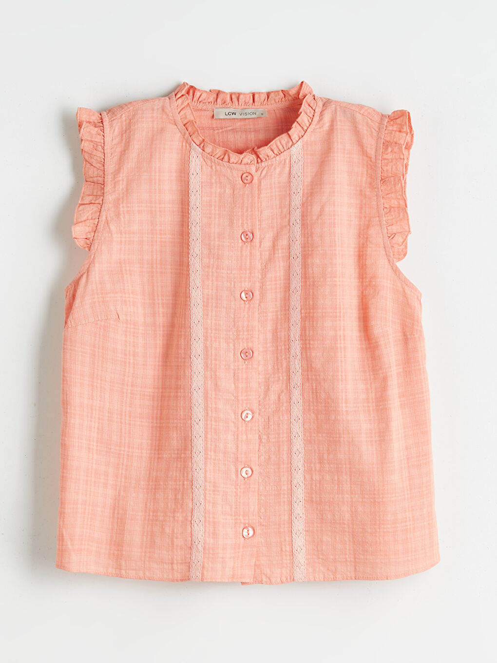 Pembe Bisiklet Yaka Nakışlı Fırfırlı Vual Bluz-4