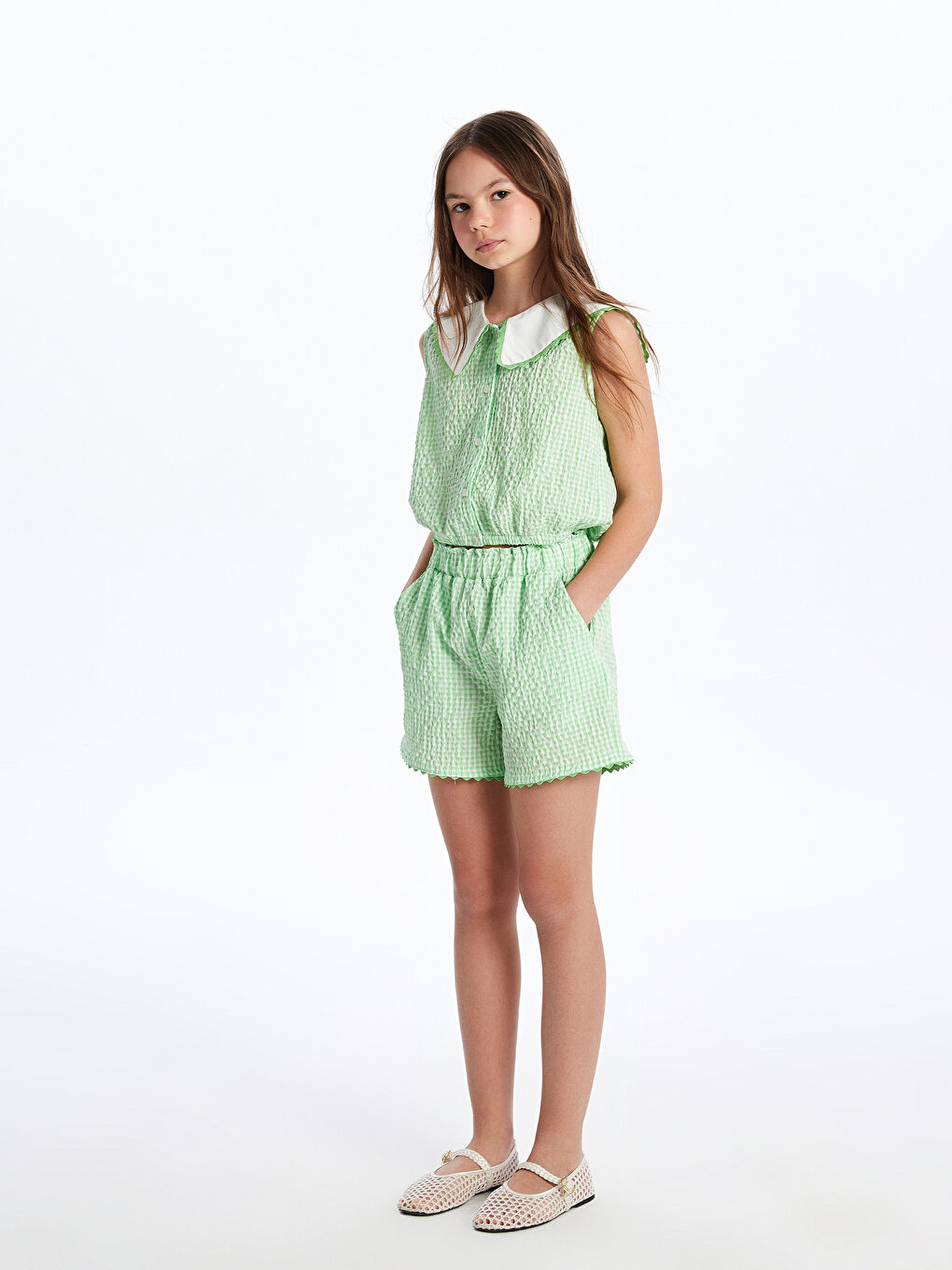 Elastic Waist Plaid Girl Shorts -S5Q362Z4-LME