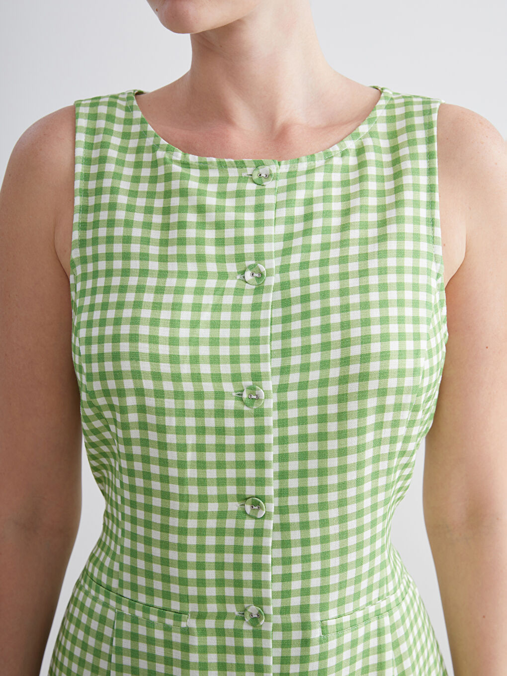 Yeşil Bisiklet Yaka Ekose Mini Gömlek Elbise-2