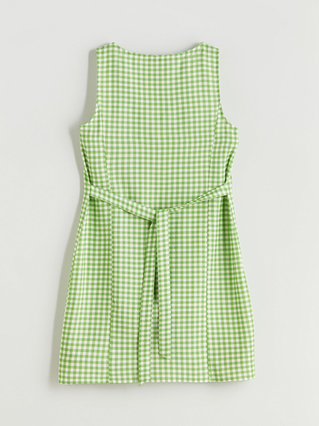 Yeşil Bisiklet Yaka Ekose Mini Gömlek Elbise-5