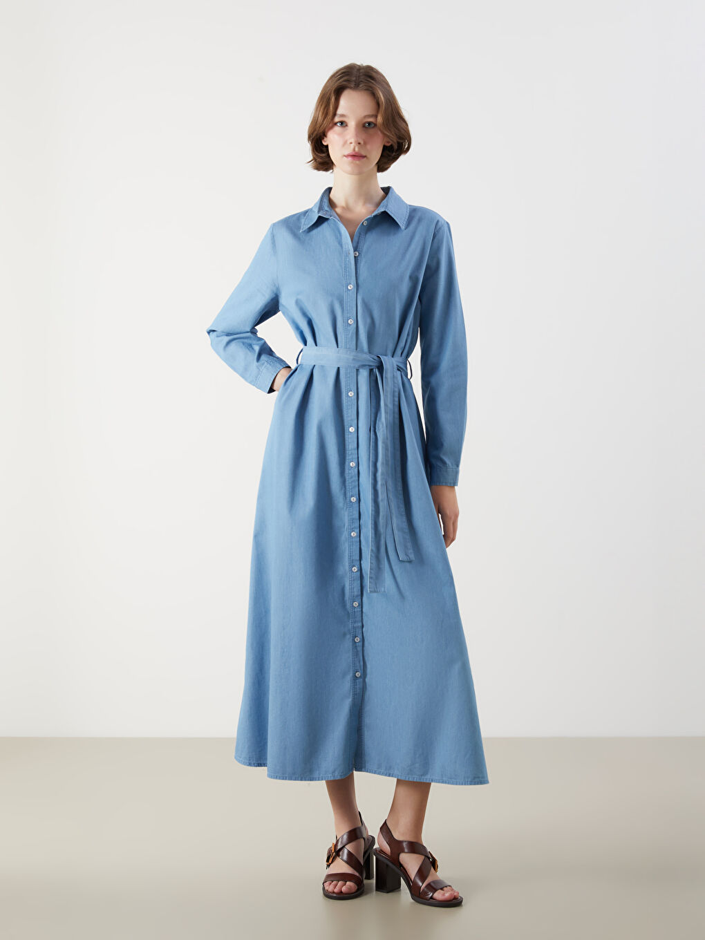 Shirt Collar Women Jean Dress -S5Q371Z8-311