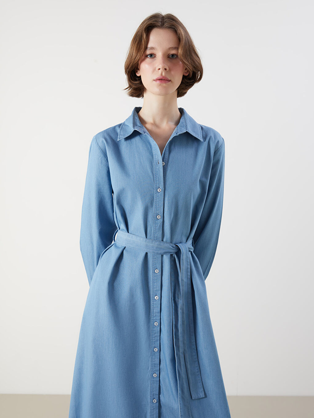 Shirt Collar Women Jean Dress -S5Q371Z8-311