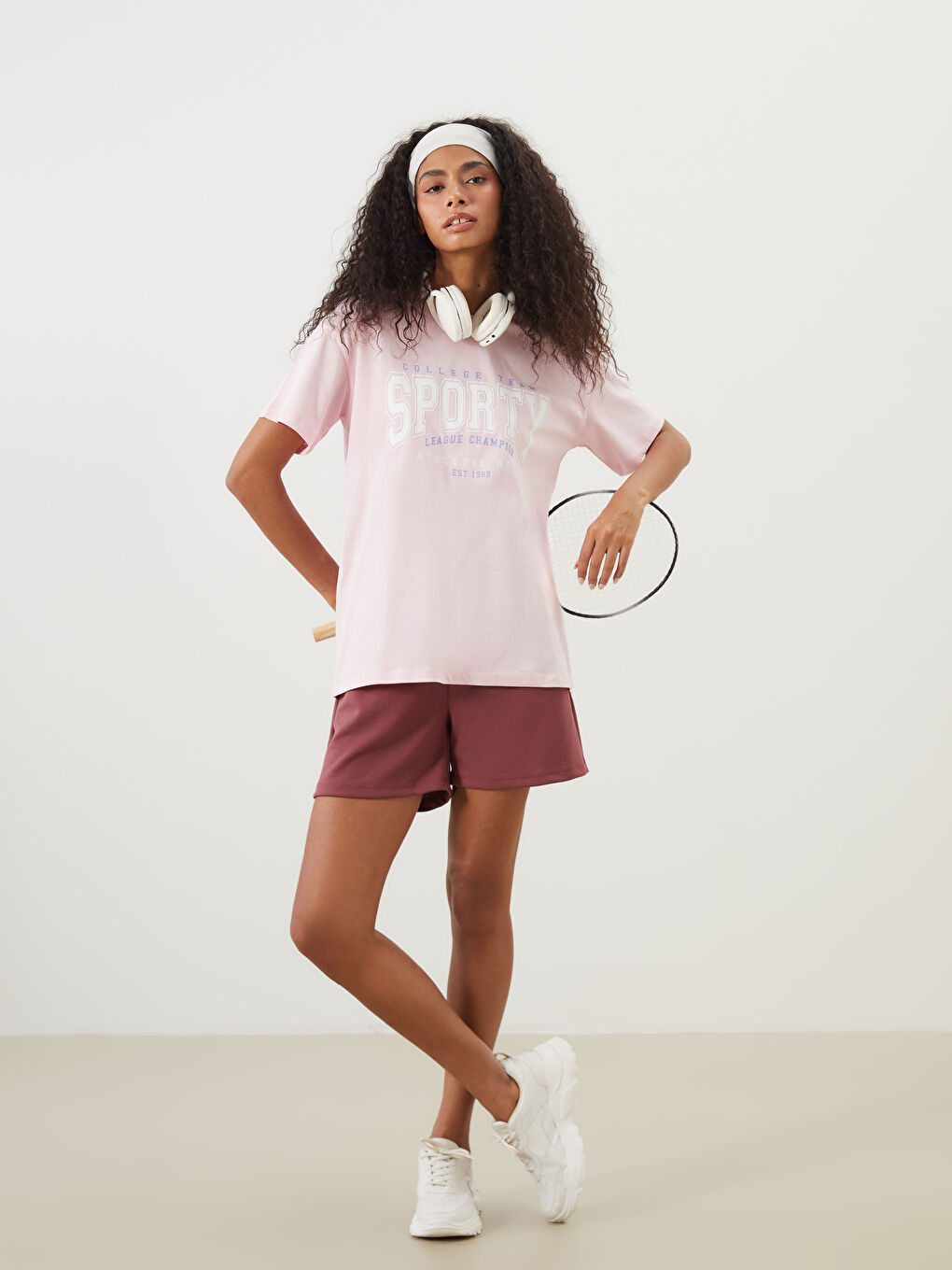 Crew Neck Printed Women's Sports T-Shirt -S5Q378Z8-CUK