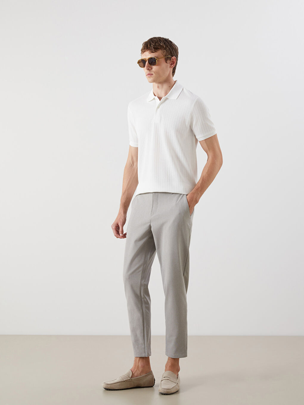 Bej Polo Yaka Pike Erkek Tişört-3