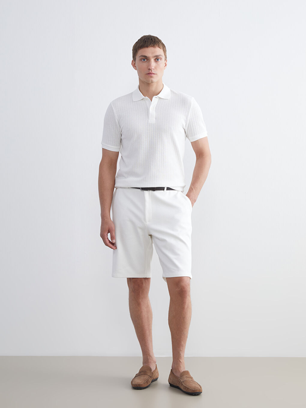 Bej Polo Yaka Pike Erkek Tişört-2