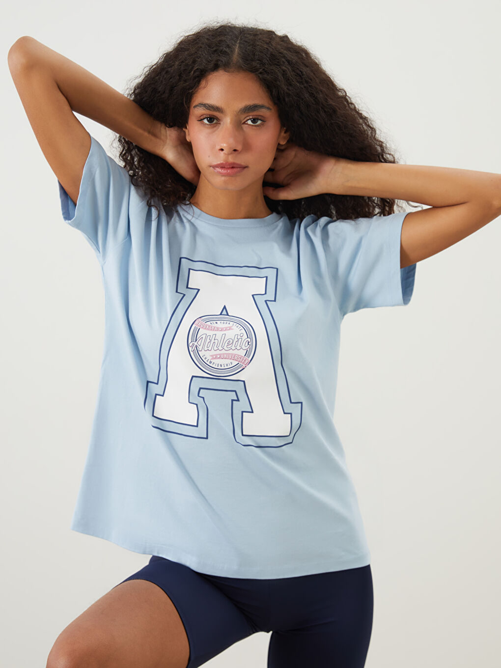Crew Neck Printed Women's Sports T-Shirt -S5Q385Z8-CUN