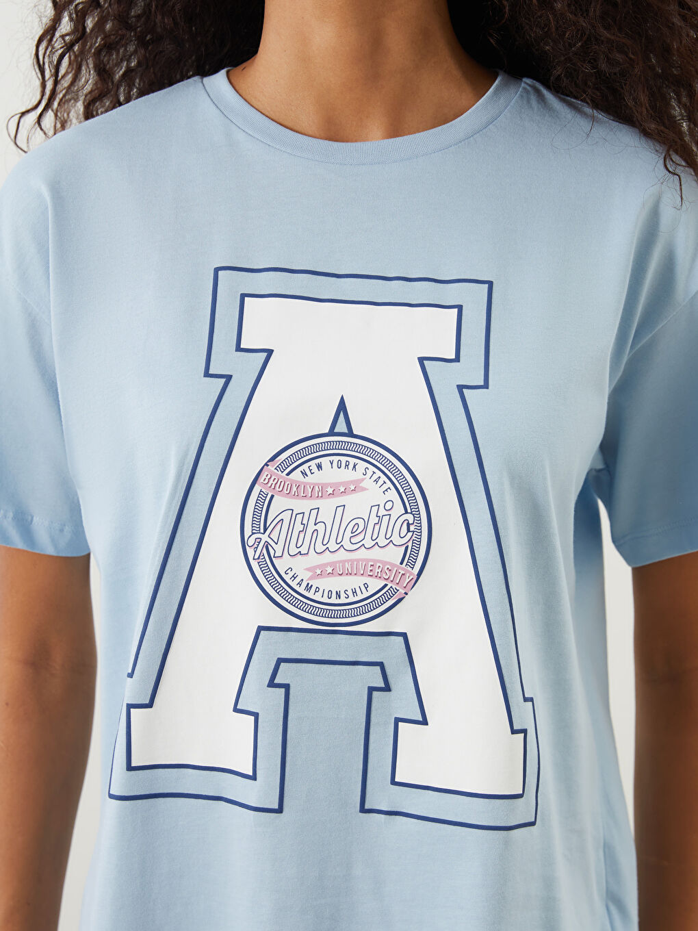 Crew Neck Printed Women's Sports T-Shirt -S5Q385Z8-CUN