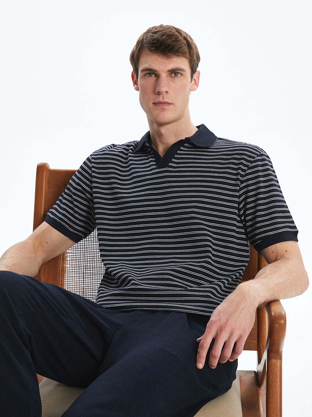 Polo Neck Striped Men's T-Shirt -S5Q390Z8-LGS