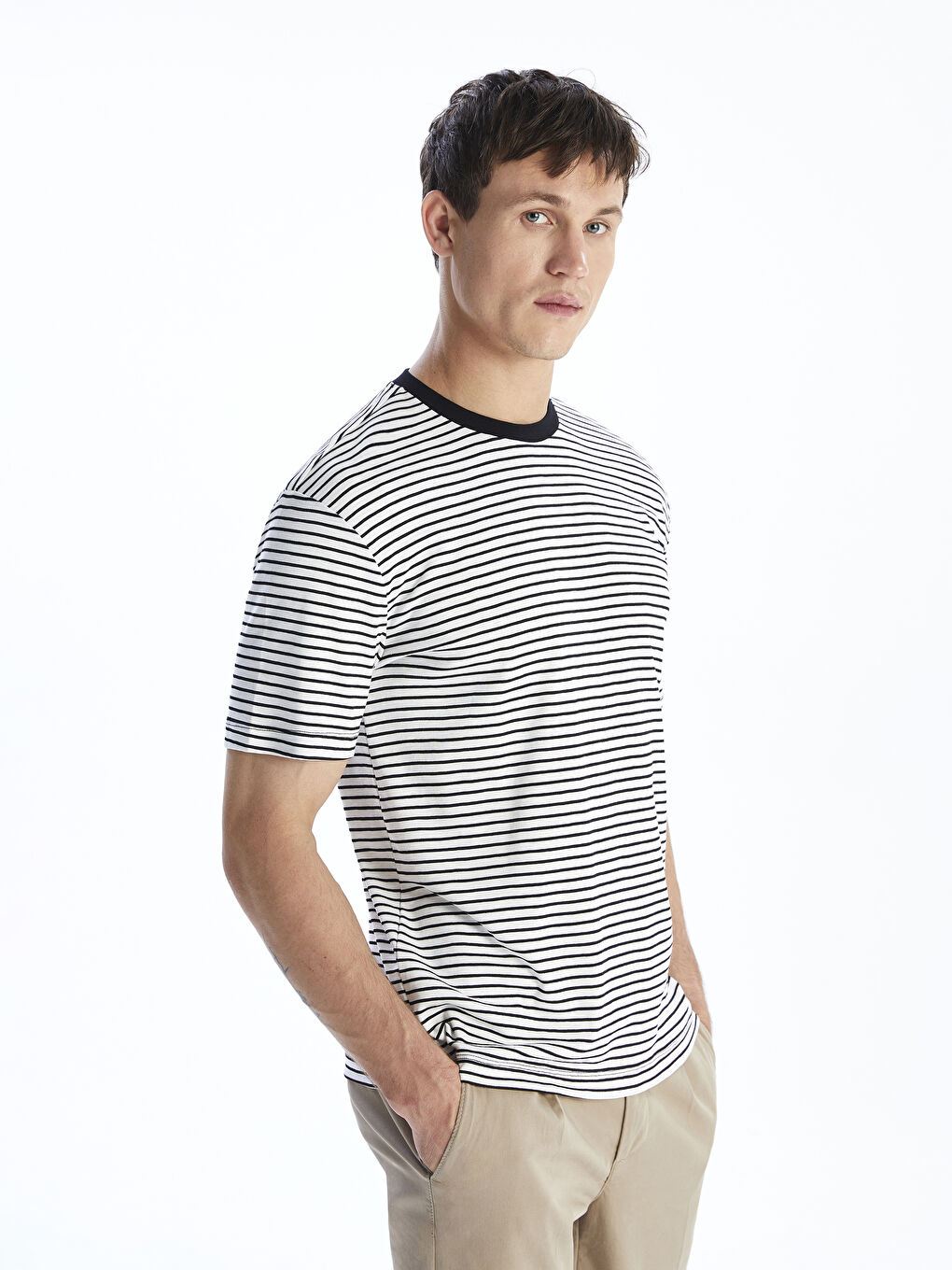 Majica za Muški sa Okruglim Izrezom i Prugama