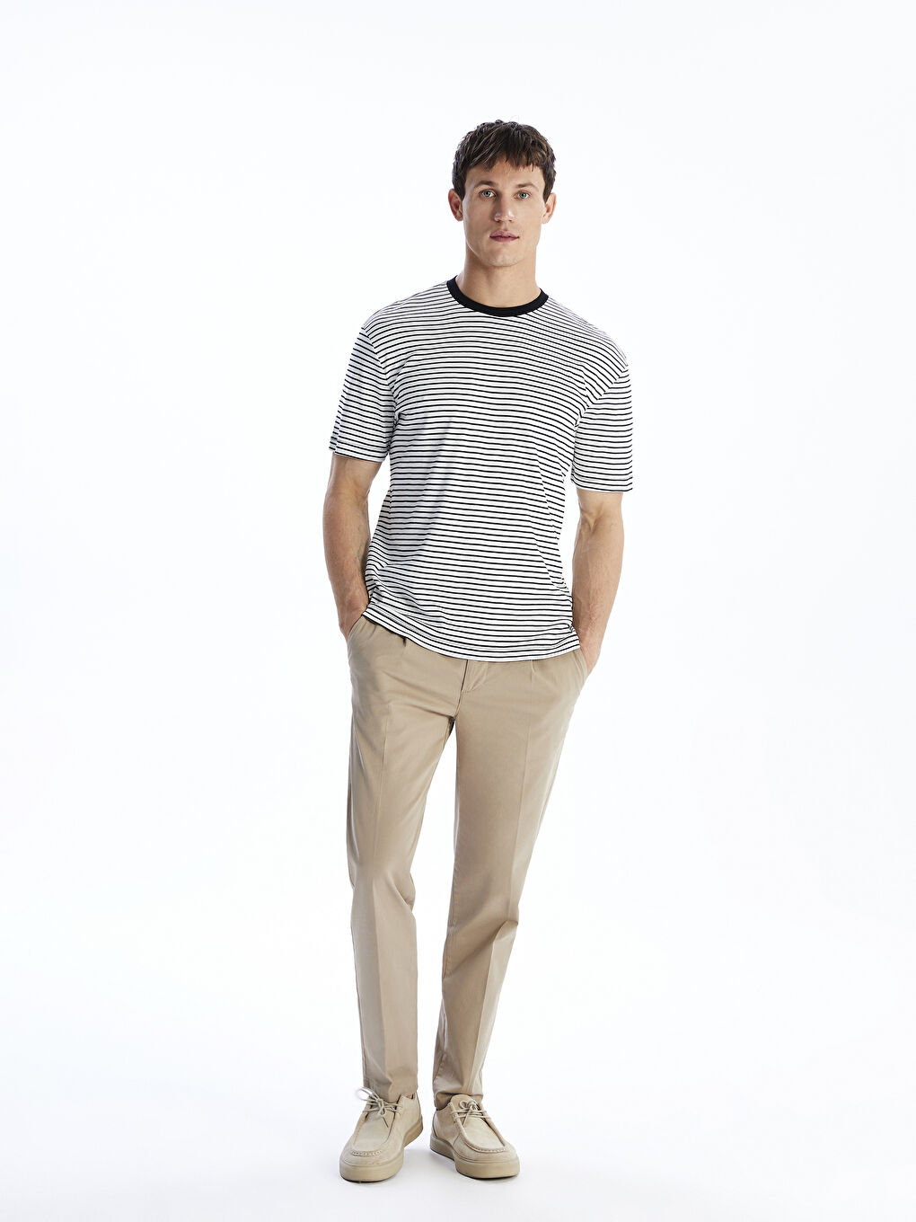 Majica za Muški sa Okruglim Izrezom i Prugama-1