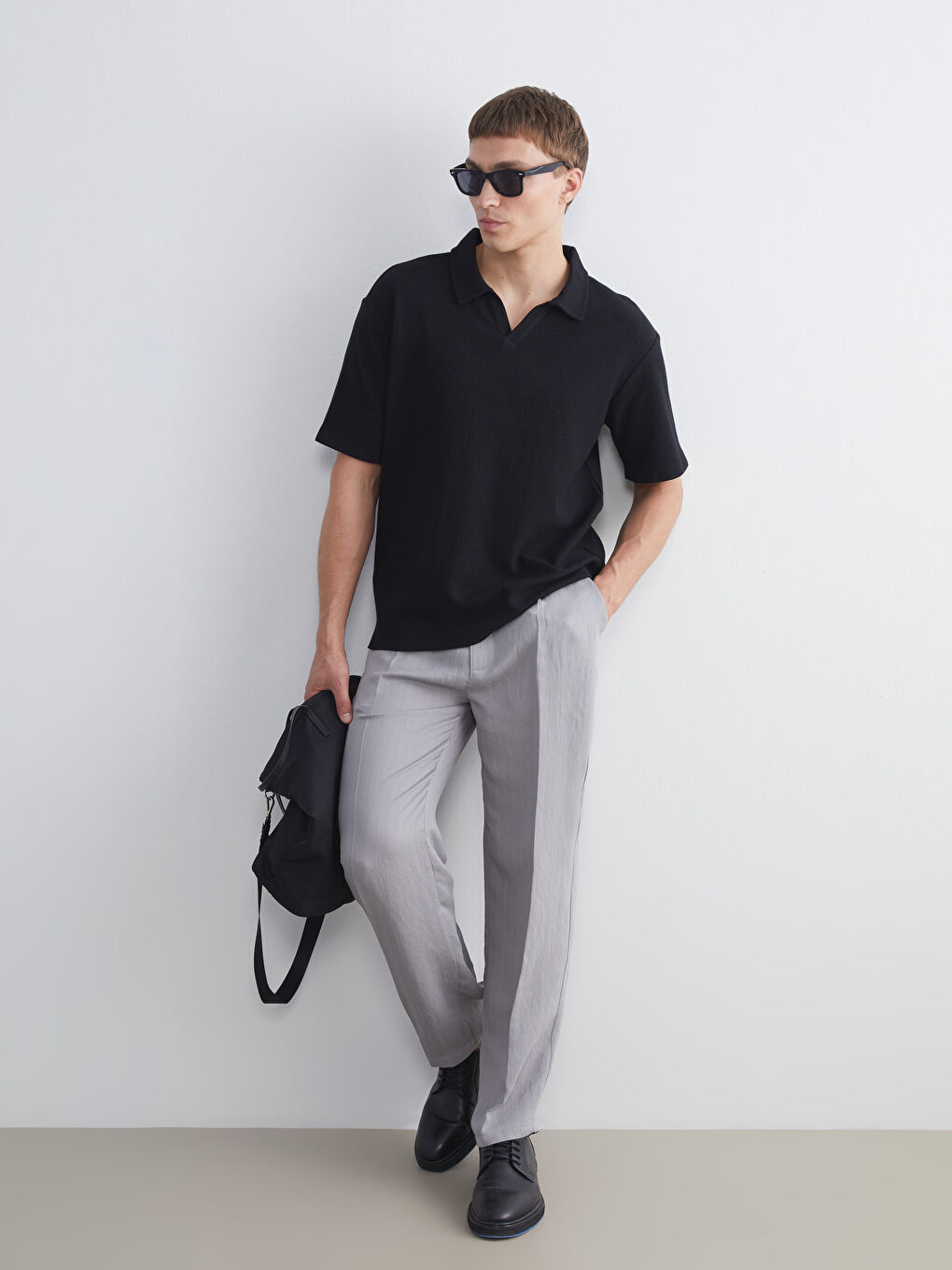 Siyah Polo Yaka Erkek Tişört-1