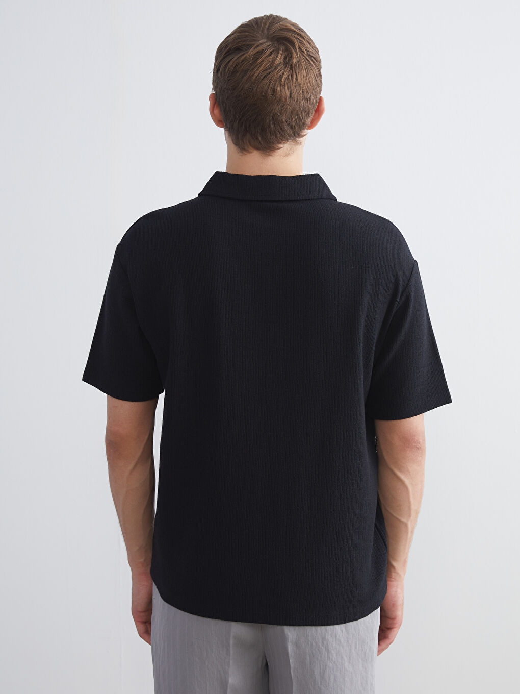 Siyah Polo Yaka Erkek Tişört-3