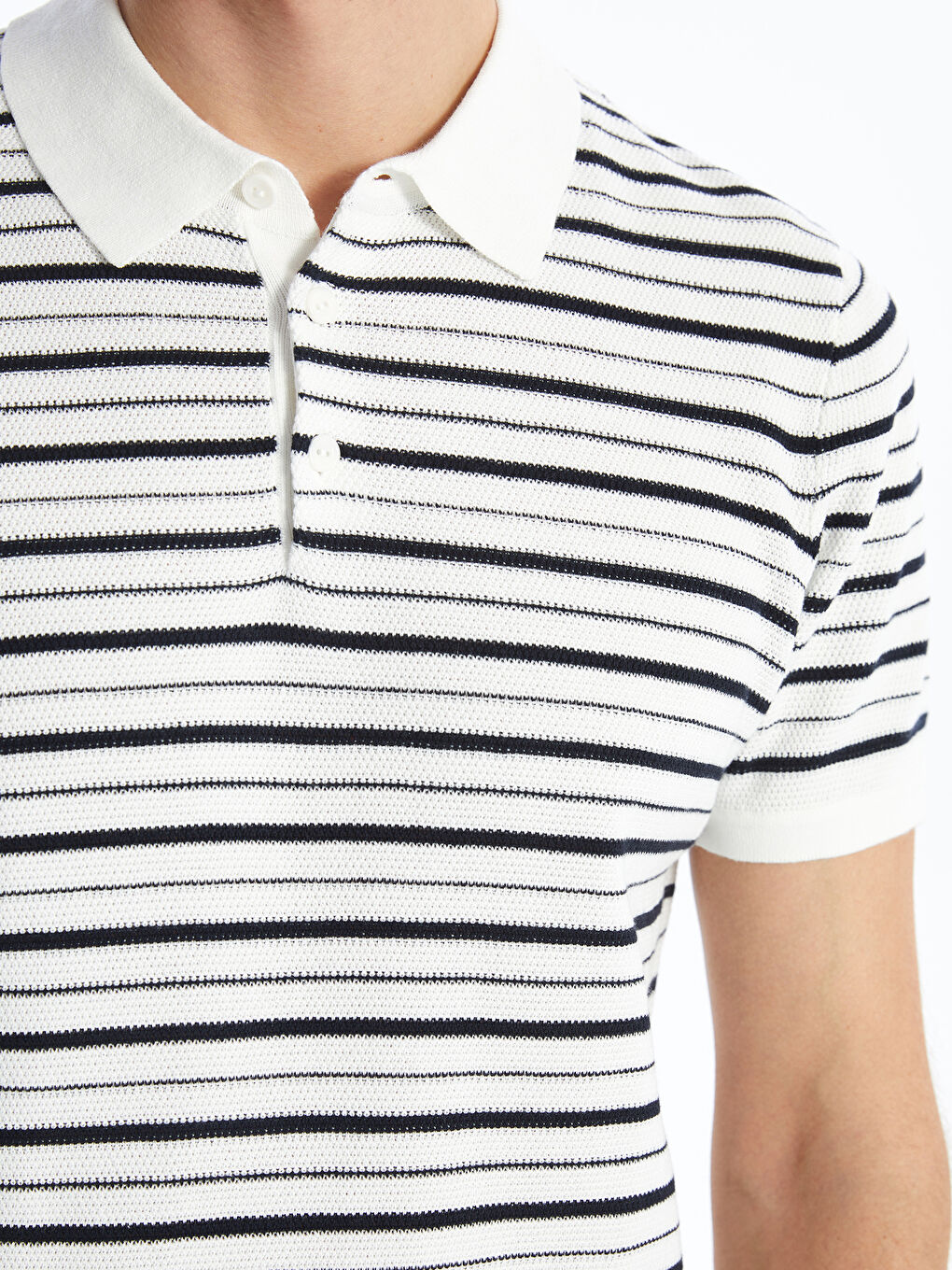 Polo Neck Short Sleeve Striped Men's Knitwear Sweater-5