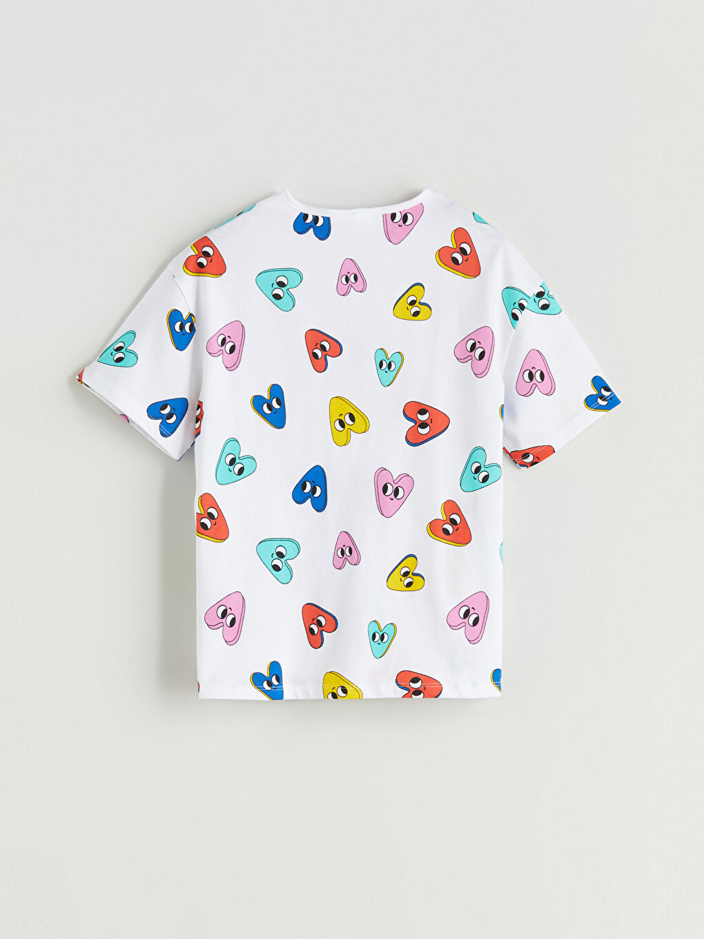 Beyaz Bisiklet Yaka Desenli Kız Çocuk Pijama Üst-1