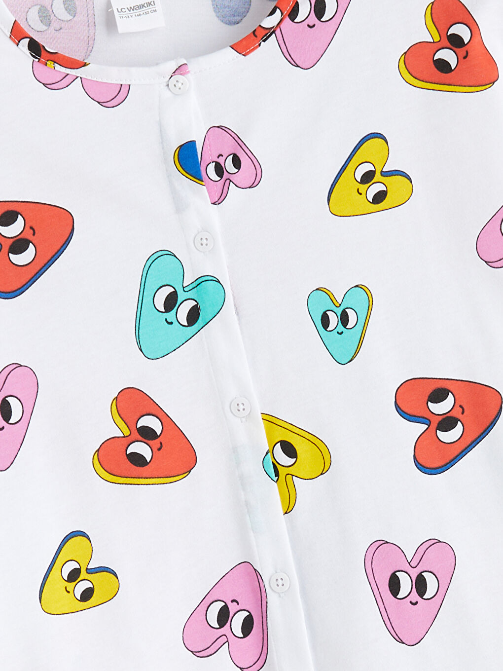 Beyaz Bisiklet Yaka Desenli Kız Çocuk Pijama Üst-2