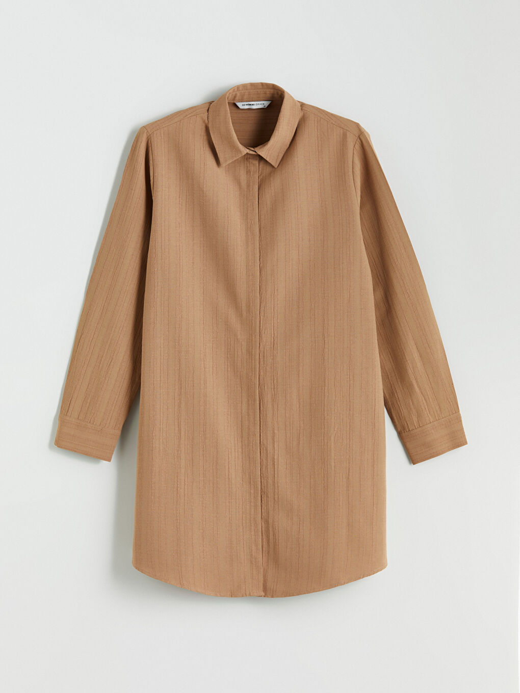 Kahverengi Keten Karışımlı Kadın Gömlek Tunik-4