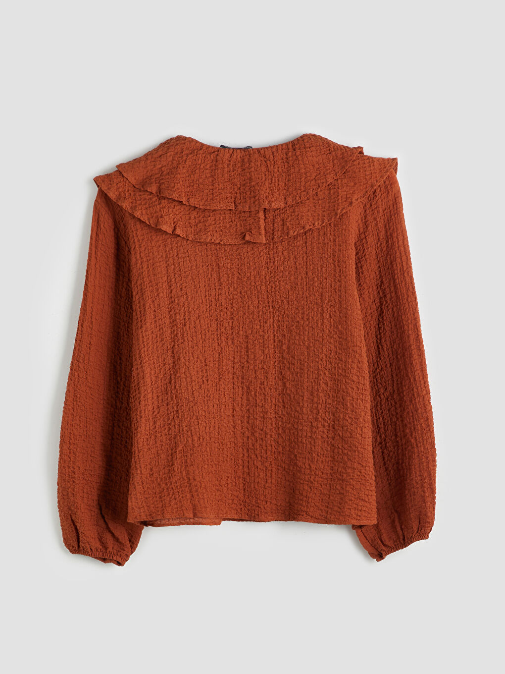 Kahverengi Bağlamalı Yaka Dokulu Bluz-5