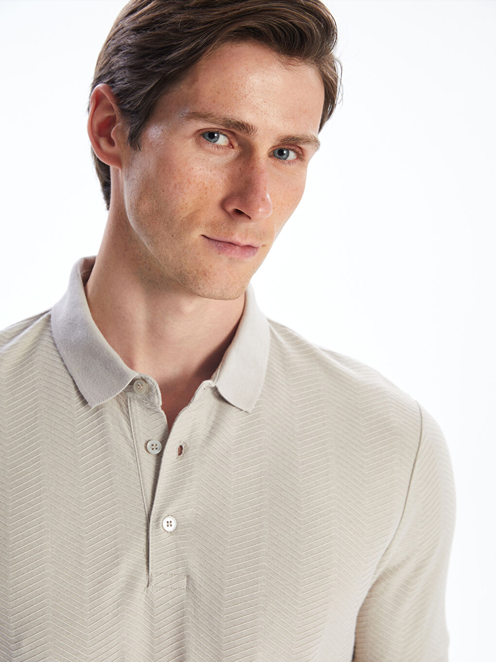 Bej Polo Yaka Pike Erkek Tişört-3