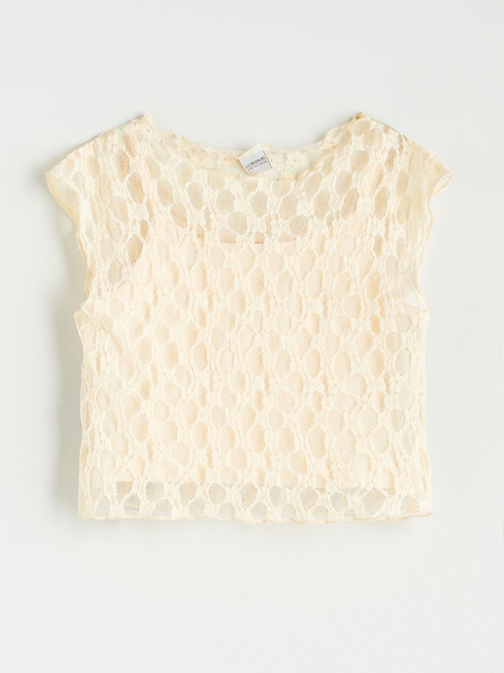 Sarı Dantel Dokulu Bisiklet Yaka Kız Çocuk Tişört