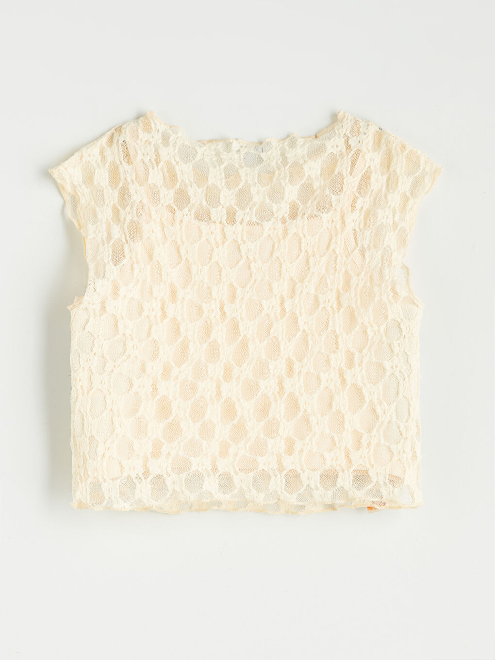 Sarı Dantel Dokulu Bisiklet Yaka Kız Çocuk Tişört-1