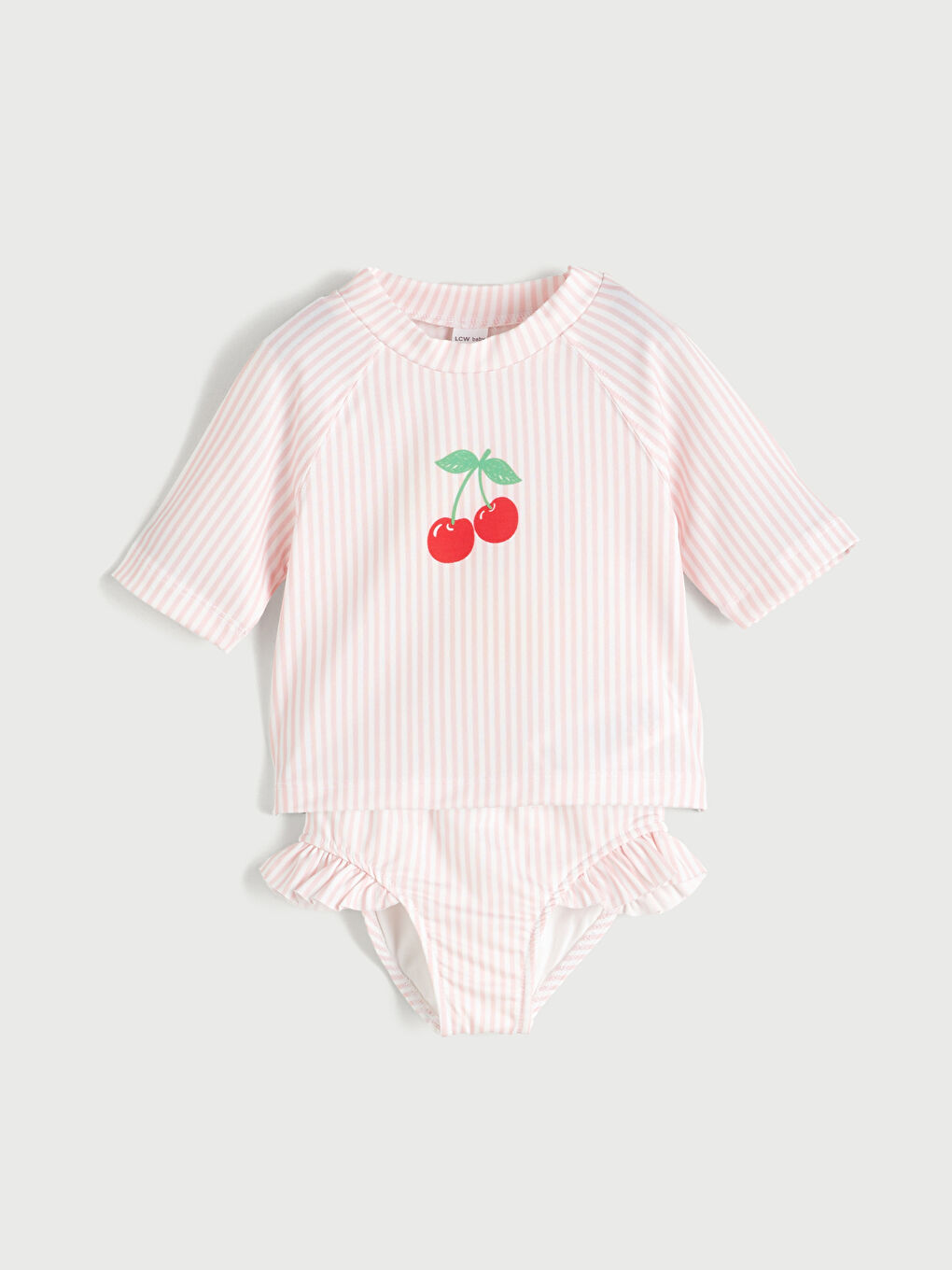 Pembe Kiraz Baskılı Kız Bebek Mayo