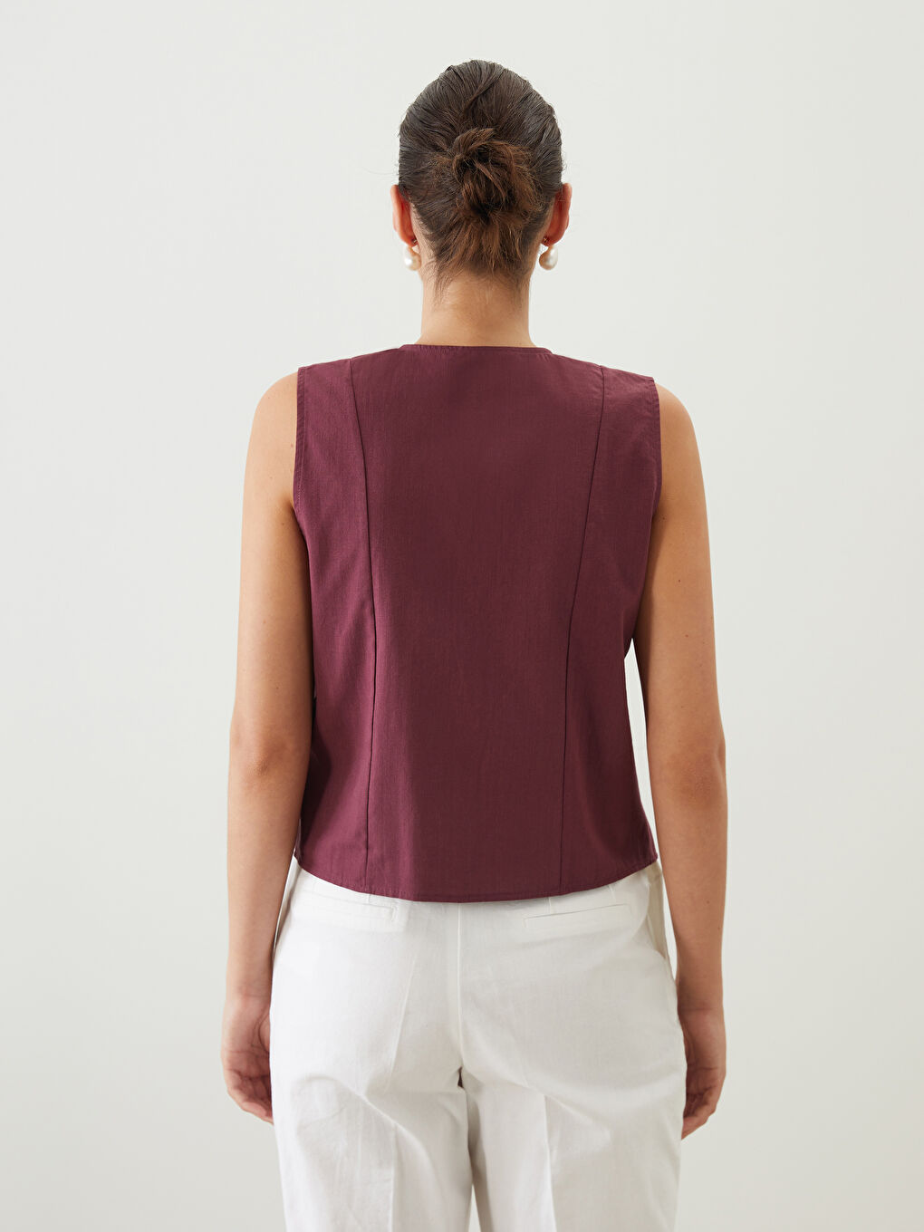 Kahverengi V Yaka Bağlamalı Bluz-3