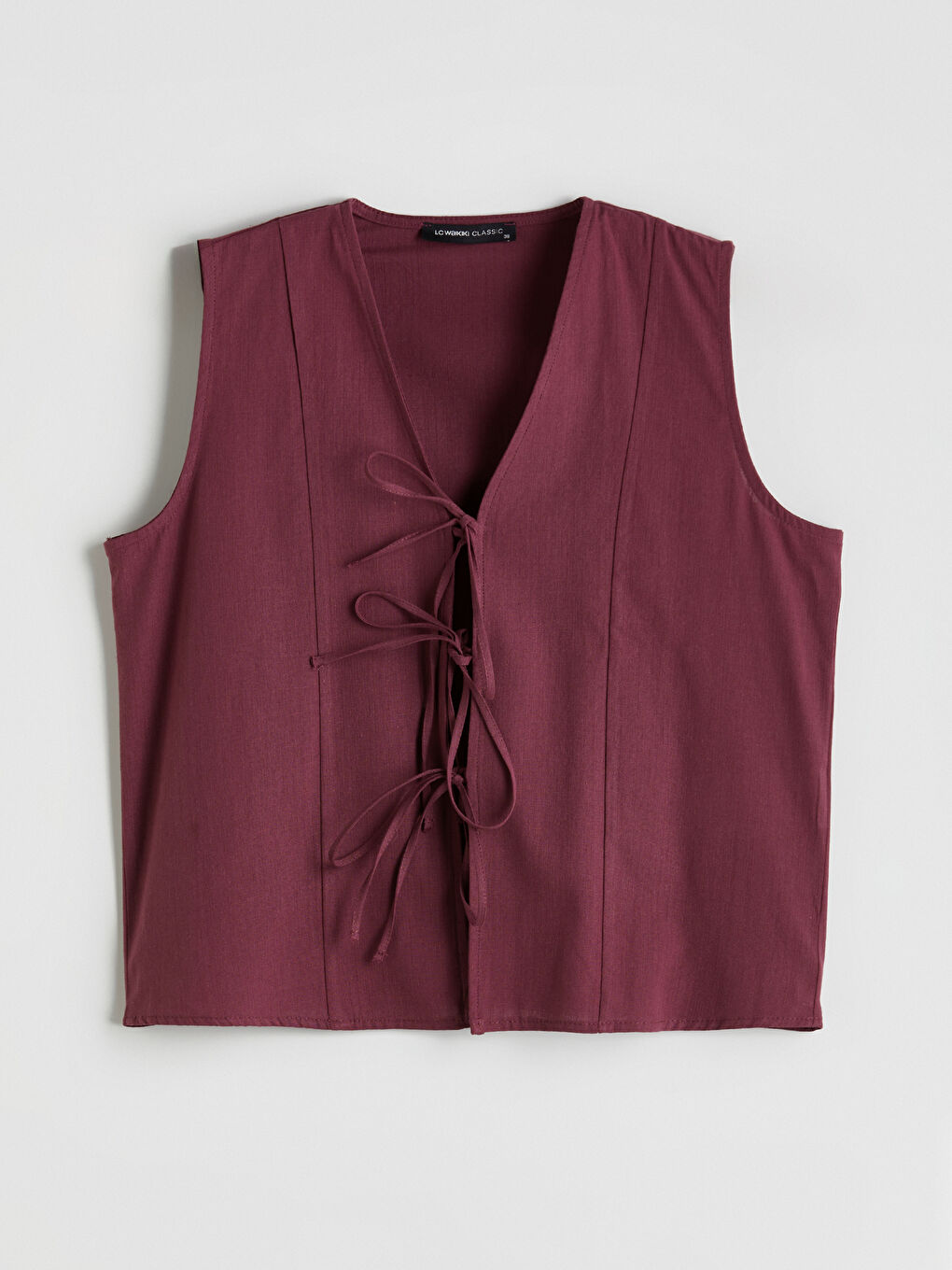 Kahverengi V Yaka Bağlamalı Bluz-4