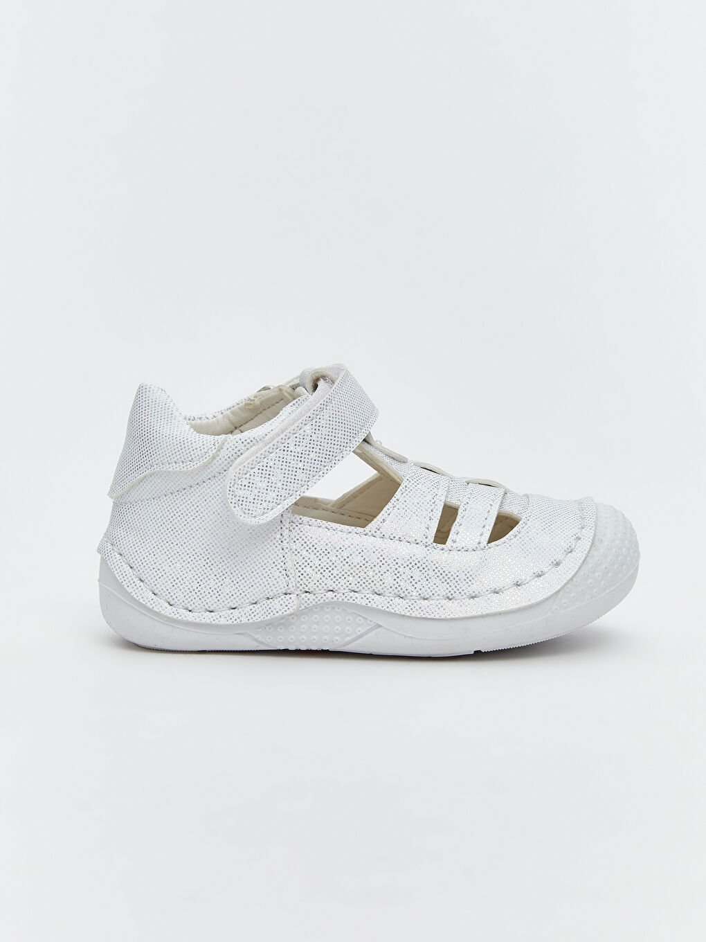 Beyaz Cırt Cırtlı Kız Bebek Sandalet-1