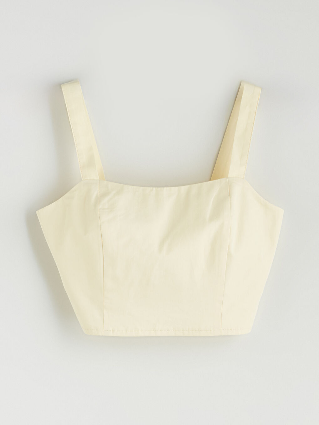 Sarı Kare Yaka Askılı Poplin Crop-4