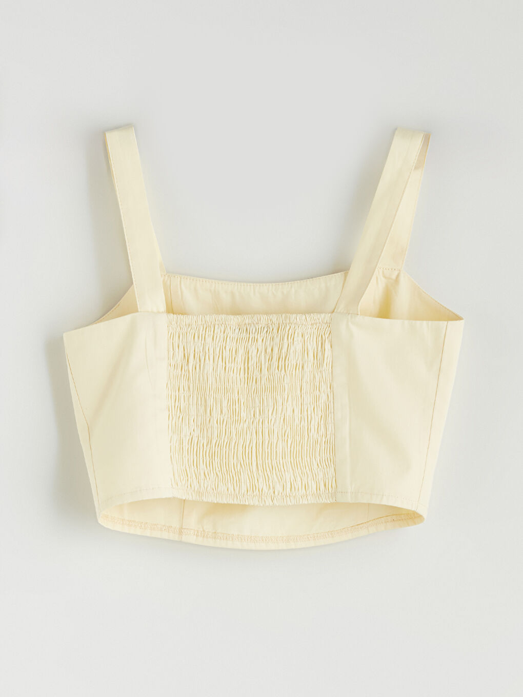 Sarı Kare Yaka Askılı Poplin Crop-6