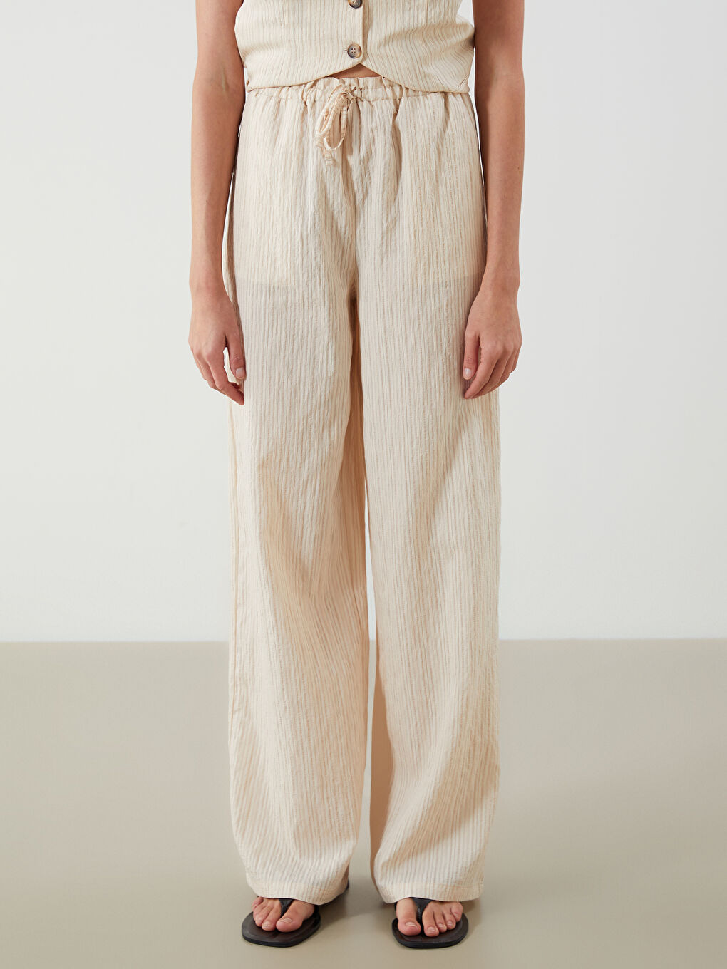 LCW Vision Elasticated Waist Striped Wide Leg Women's Trousers -S5Q561Z8-LEW