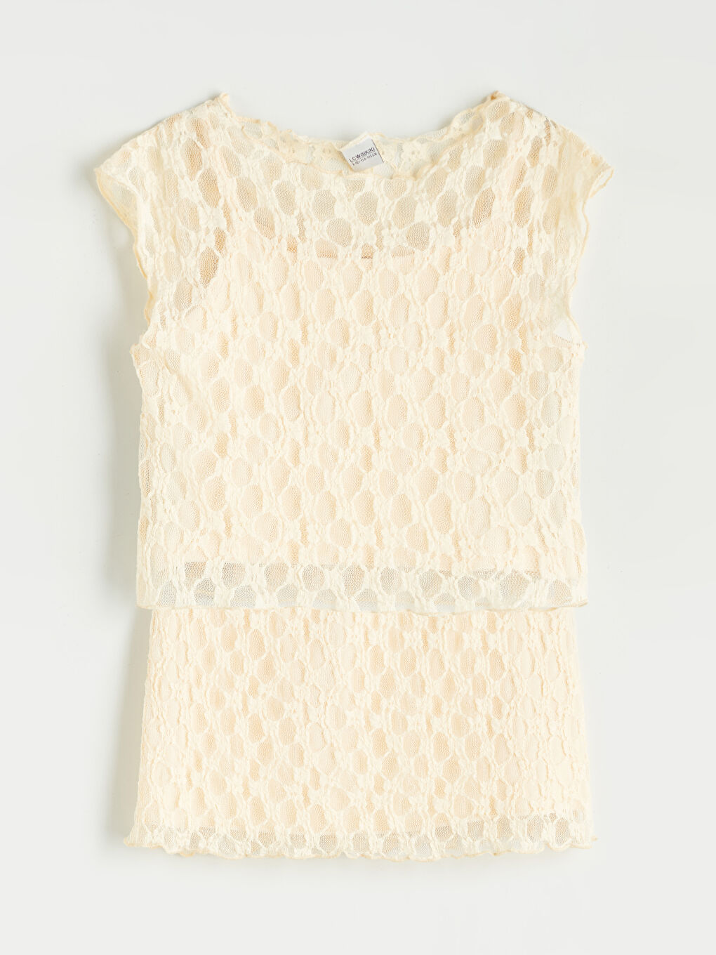 Sarı Bisiklet Yaka Dantel Detaylı Kız Çocuk Bluz ve Etek