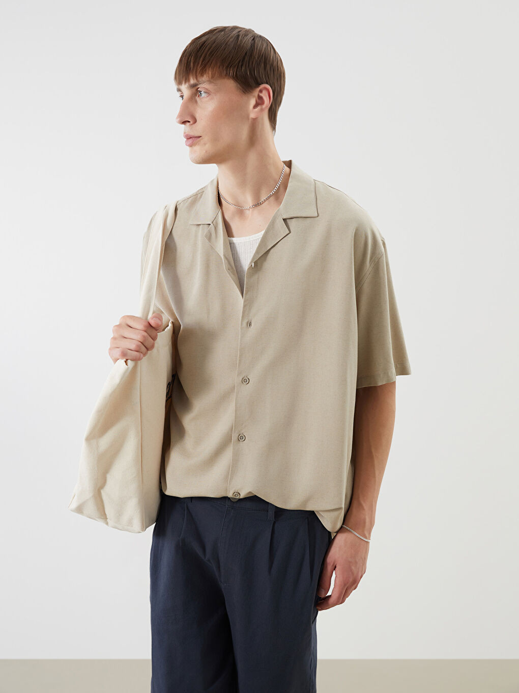 XSIDE Relaxed Fit Resort Neck Short Sleeve Linen Blend Men's Shirt -S5Q576Z8-ZT8