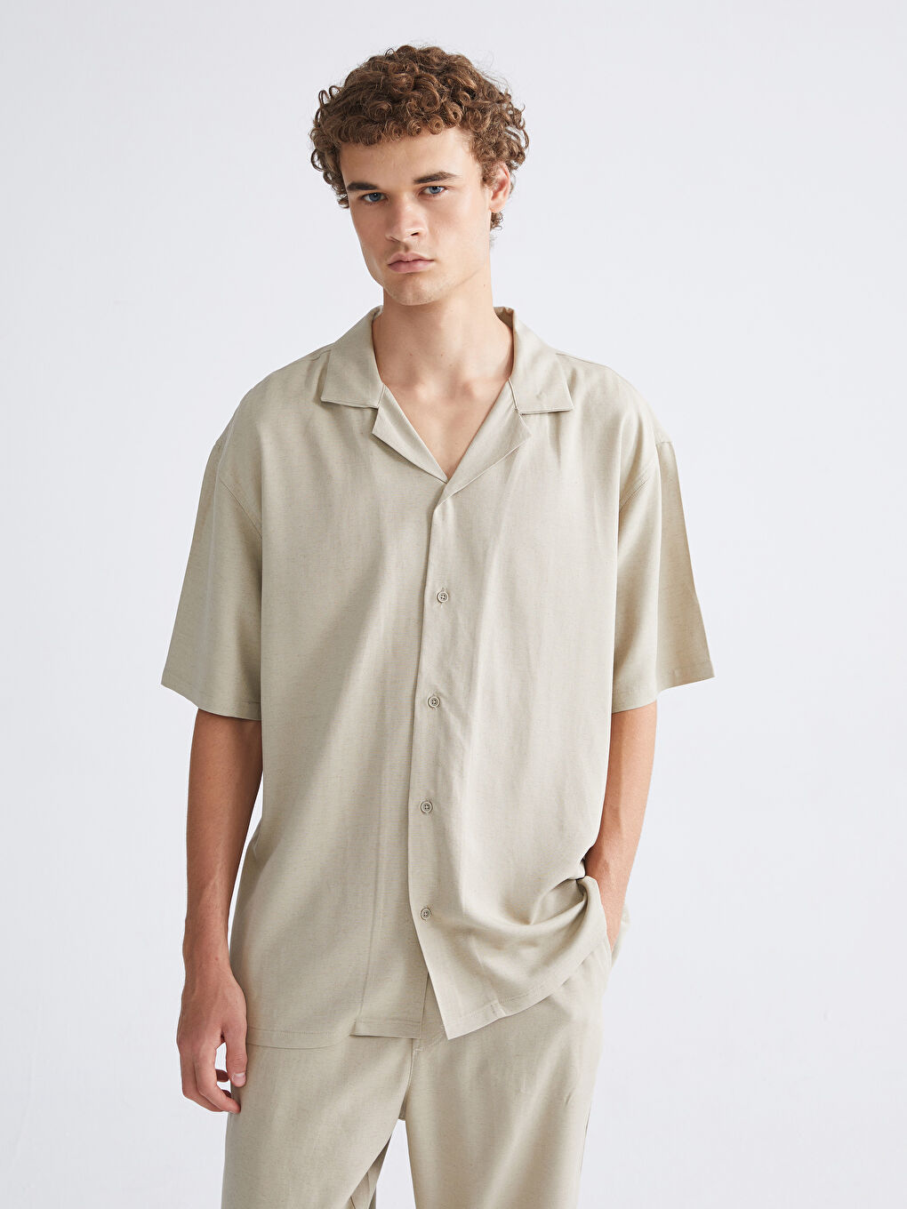XSIDE Relaxed Fit Resort Neck Short Sleeve Linen Blend Men's Shirt -S5Q576Z8-ZT8
