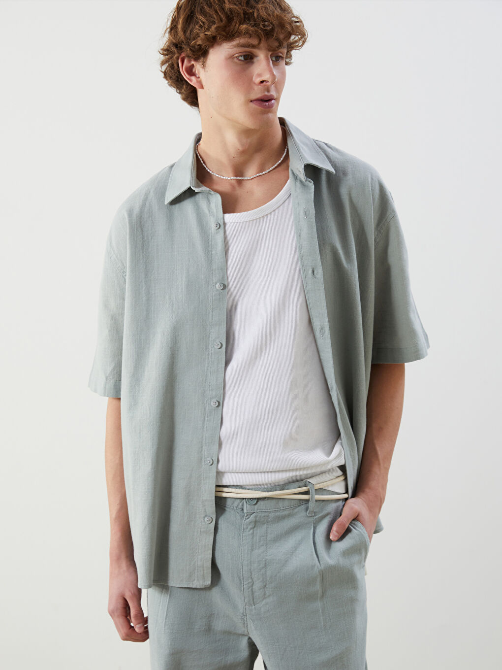 Relaxed Fit Linen Look Men's Shirt -S5Q585Z8-Z6D