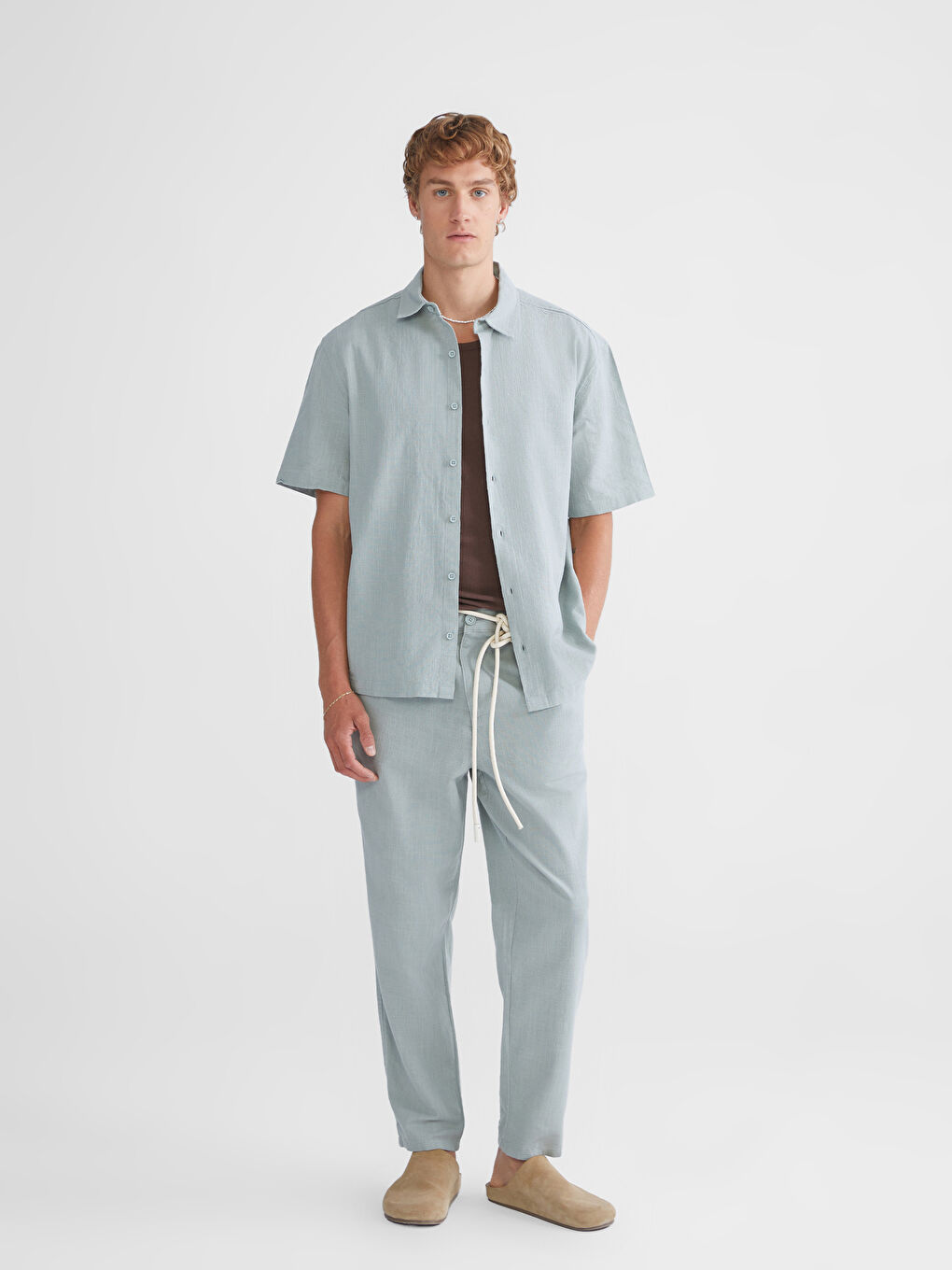 قميص رجال واسع مظهر الكتان-2