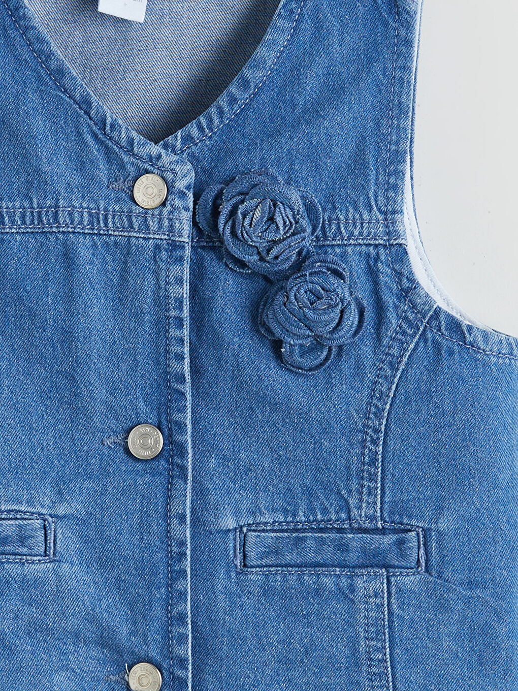 İndigo Çiçek Aplikeli Kız Çocuk Jean Ceket-2