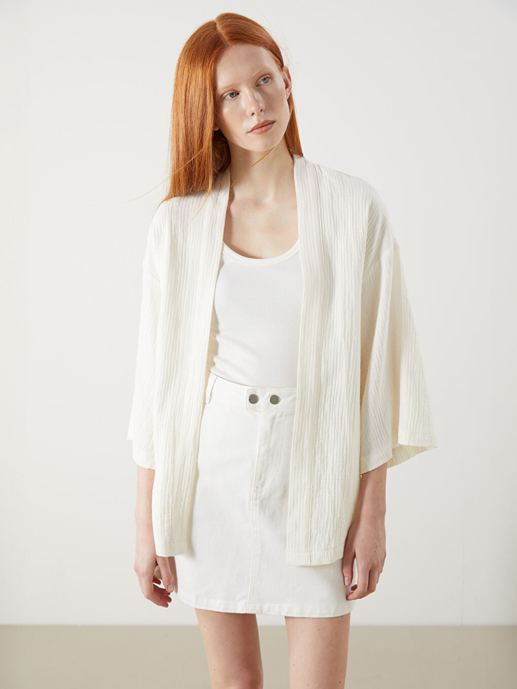 XSIDE Shawl Collar Textured Oversize Women's Kimono -S5Q596Z8-SAW