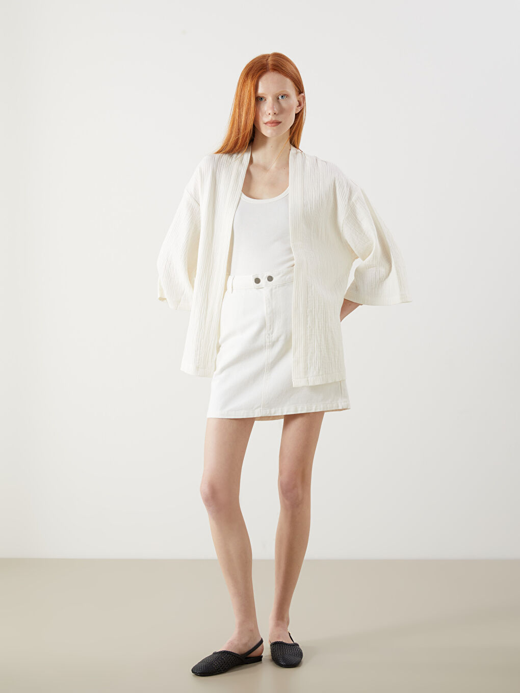 XSIDE Shawl Collar Textured Oversize Women's Kimono -S5Q596Z8-SAW
