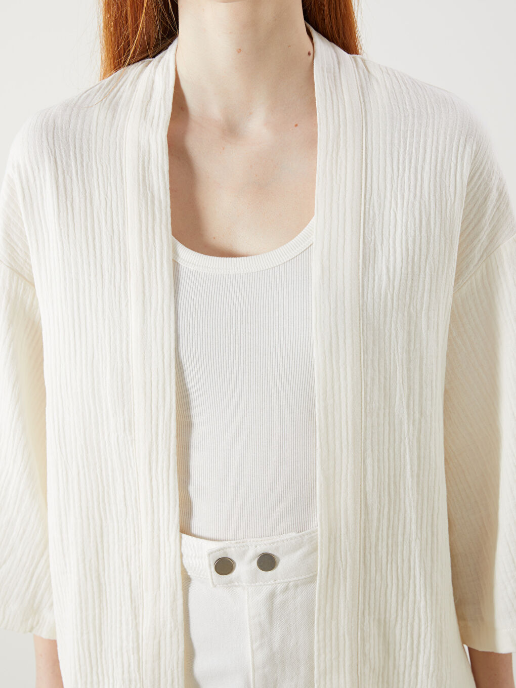 XSIDE Shawl Collar Textured Oversize Women's Kimono -S5Q596Z8-SAW