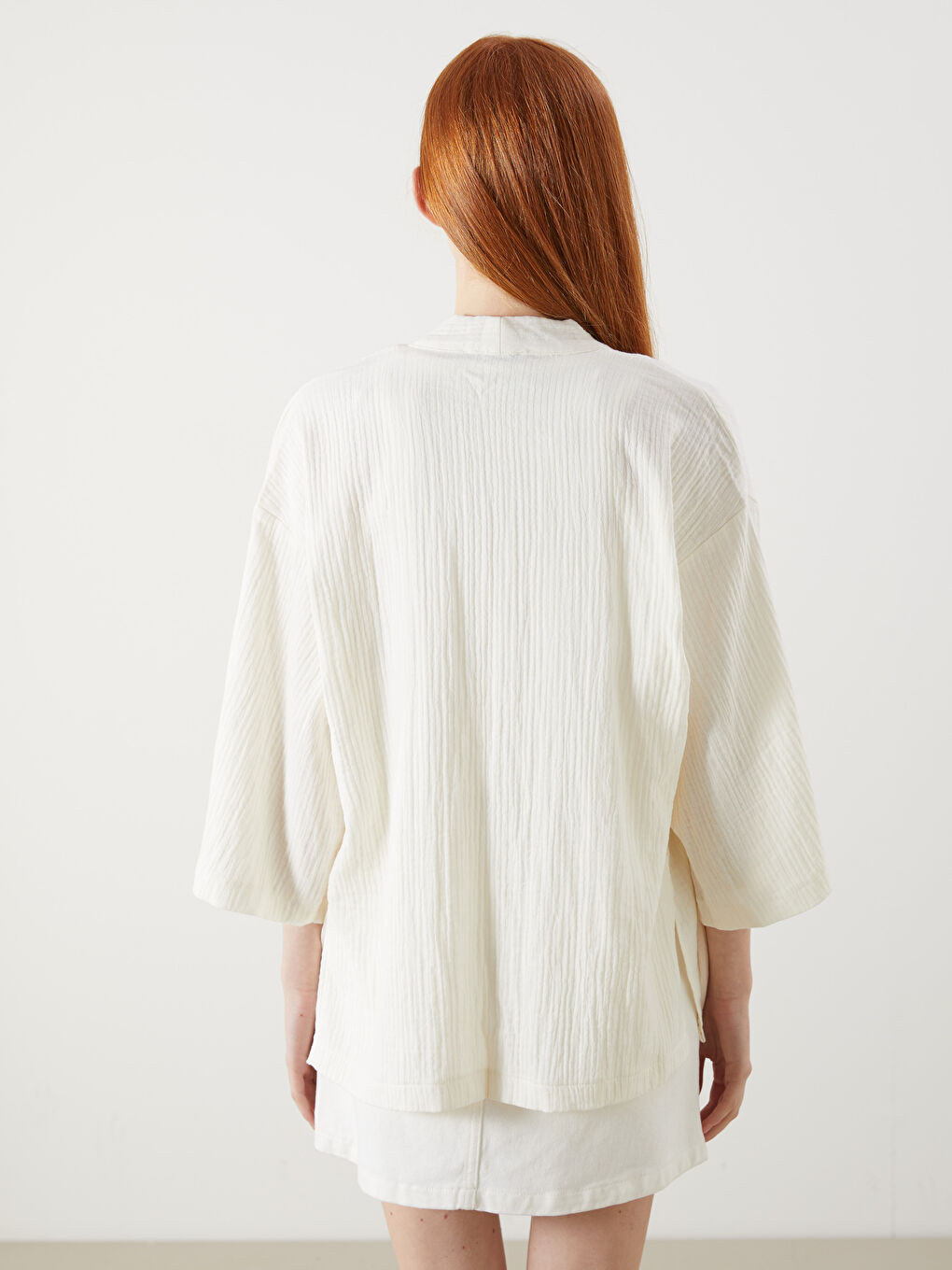 XSIDE Shawl Collar Textured Oversize Women's Kimono -S5Q596Z8-SAW