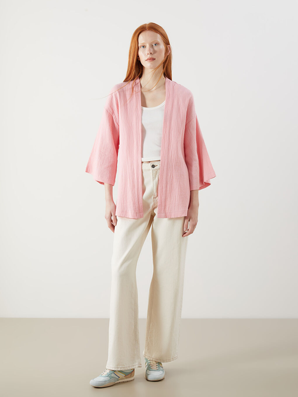 XSIDE Shawl Collar Textured Oversize Women's Kimono -S5Q596Z8-YQ2