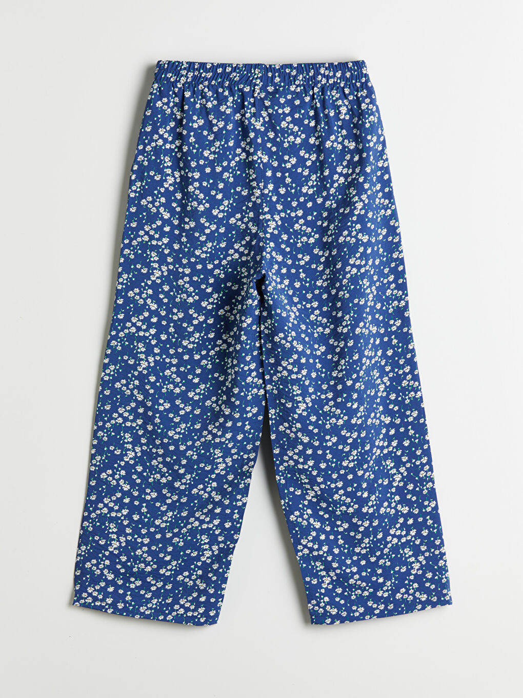 Lacivert Beli Lastikli Çiçekli Kadın Pijama Alt-1