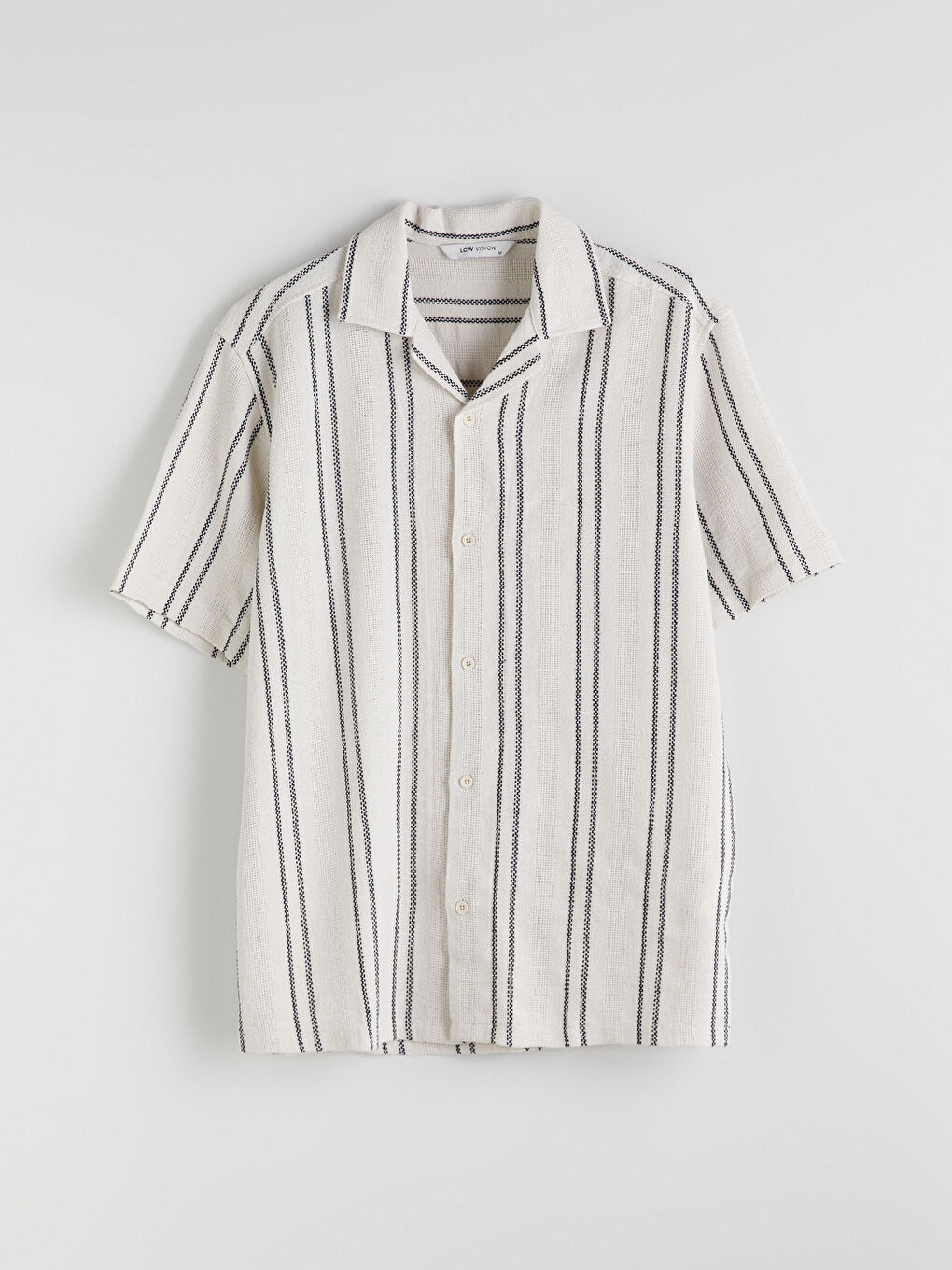 Ekru Regular Fit Kısa Kollu Çizgili Armürlü Erkek Gömlek-4