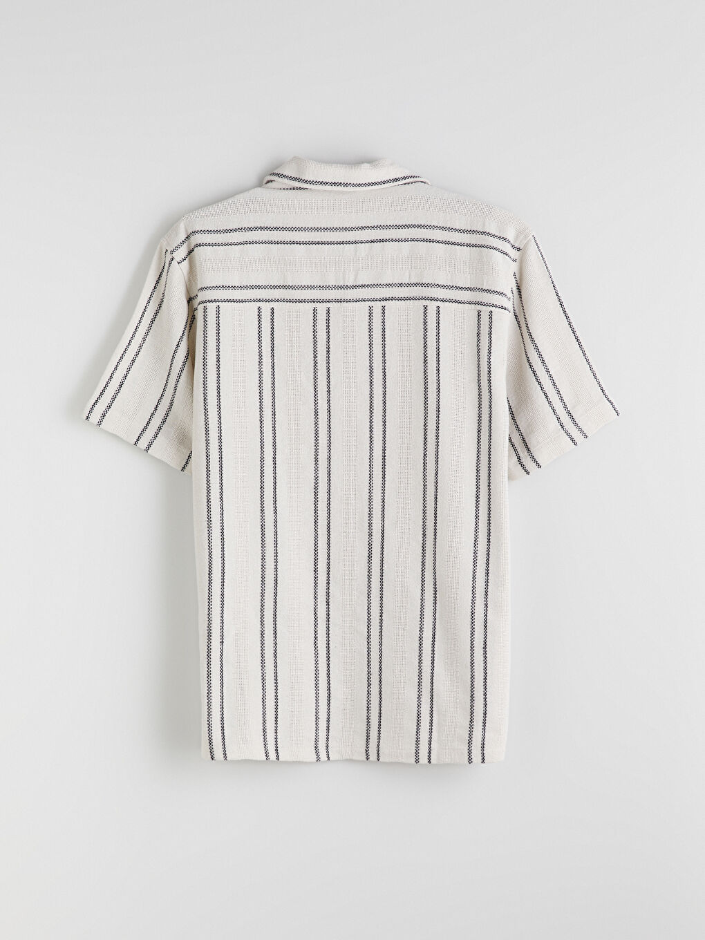 Ekru Regular Fit Kısa Kollu Çizgili Armürlü Erkek Gömlek-5